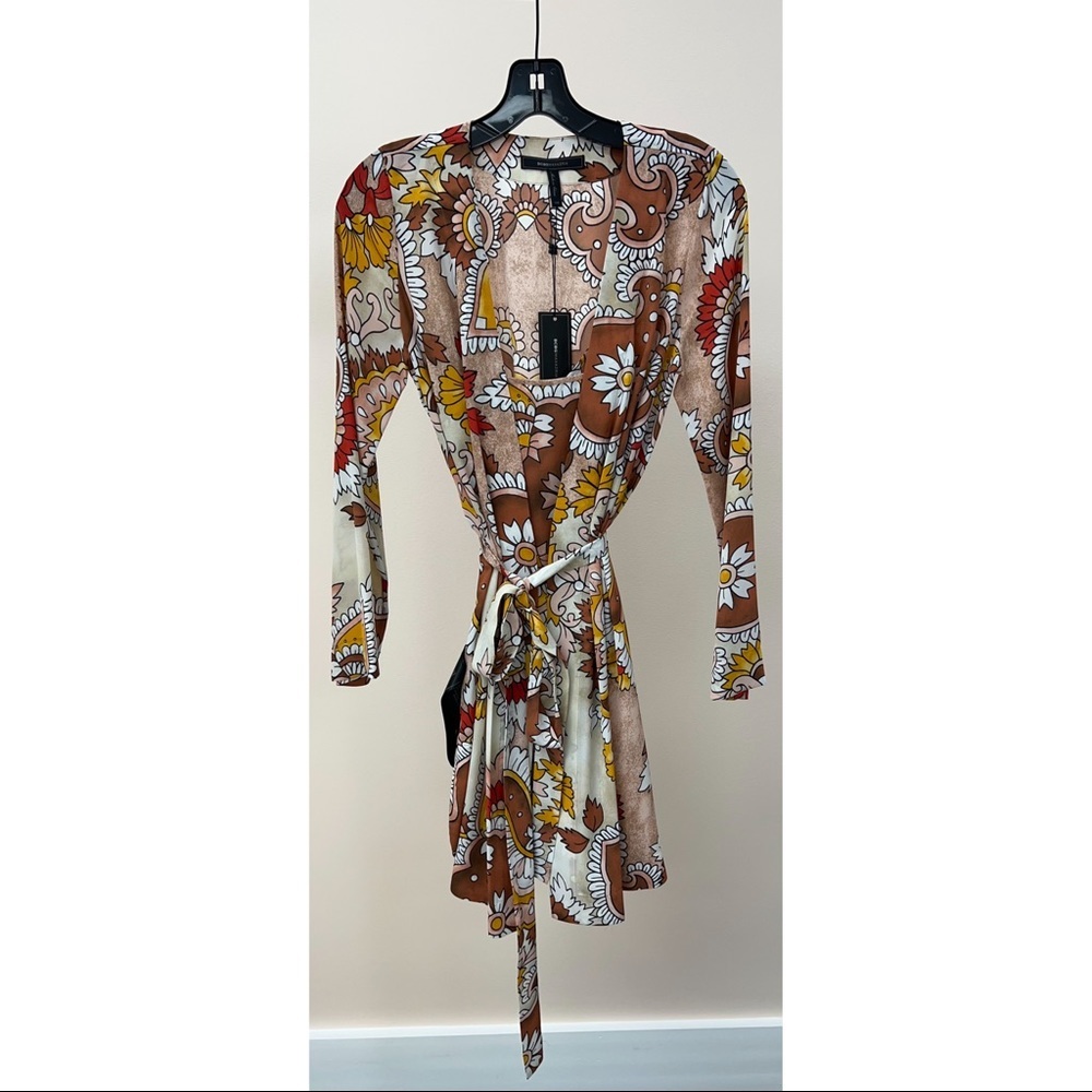 BCBGMAXAZRIA Two Piece Wrap Robe Dress in Dusty Rio Red